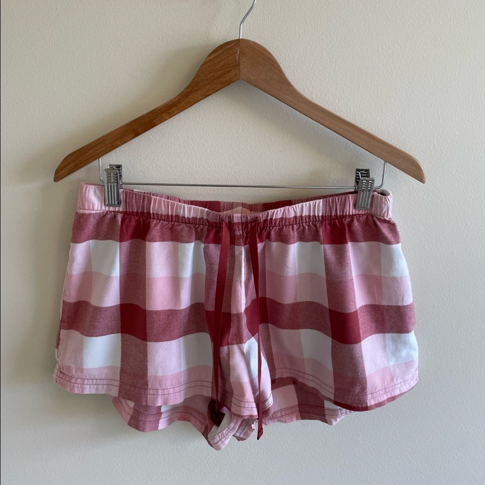 Size M Life is Good Pink Windowpane Patterned PJ Shorts